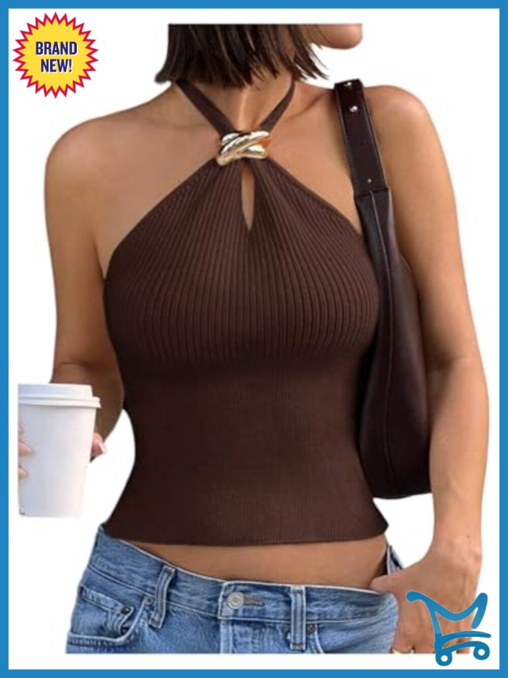 Women's Knit Halter Crop Top Sleeveless Racerback Cut Out Party Top